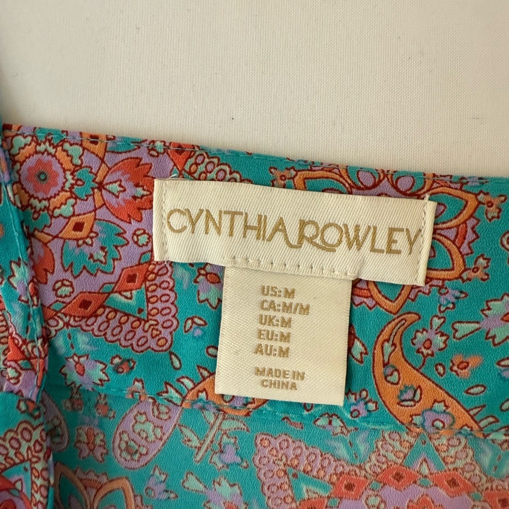 Cynthia Rowley M Women's Teal and Red Patterned Top NWOT